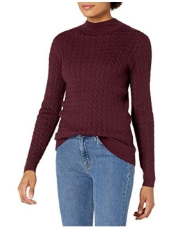 Women's Classic-fit Lightweight Cable Long-sleeve Mockneck Sweater