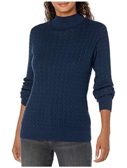 Women's Classic-fit Lightweight Cable Long-sleeve Mockneck Sweater