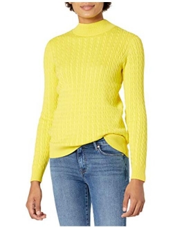 Women's Classic-fit Lightweight Cable Long-sleeve Mockneck Sweater