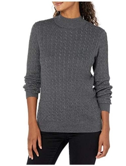 Women's Classic-fit Lightweight Cable Long-sleeve Mockneck Sweater