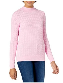 Women's Classic-fit Lightweight Cable Long-sleeve Mockneck Sweater