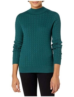 Women's Classic-fit Lightweight Cable Long-sleeve Mockneck Sweater