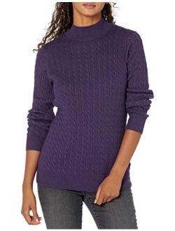 Women's Classic-fit Lightweight Cable Long-sleeve Mockneck Sweater