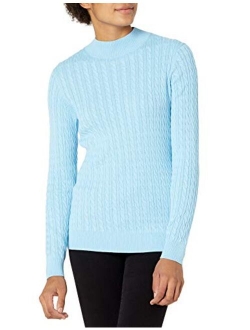 Women's Classic-fit Lightweight Cable Long-sleeve Mockneck Sweater