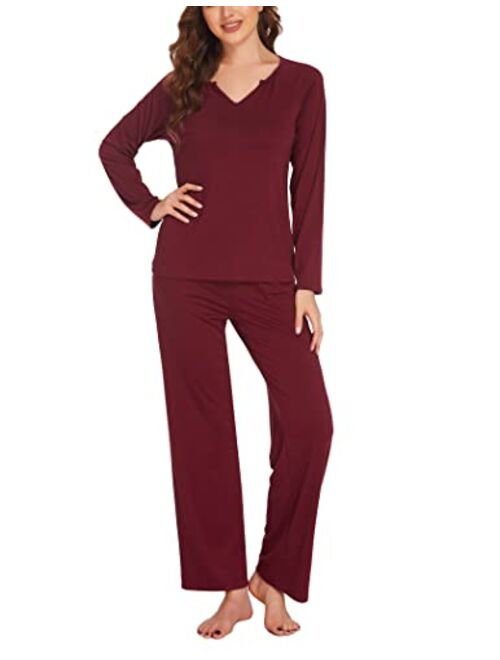 Ekouaer Women’s Pajamas Set Long Sleeve Sleepwear with Long Pants Soft Loungewear Sets V-neck Pjs Set with Pockets S-XXL