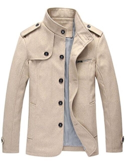 Men's Military Stylish Single Breasted Natural Fit Stripe Lined Wool Pea Coats