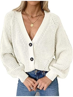 Chigant Women Button Down Cardigans Long Sleeve Cable Knit Sweater V-Neck Open Front Outwear Coat Winter S-XXL