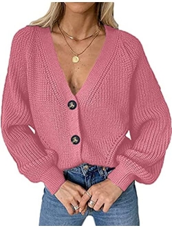 Chigant Women Button Down Cardigans Long Sleeve Cable Knit Sweater V-Neck Open Front Outwear Coat Winter S-XXL