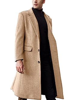 Men's Fall Winter Office Single Breasted Long Dress Wool Coat Overcoat