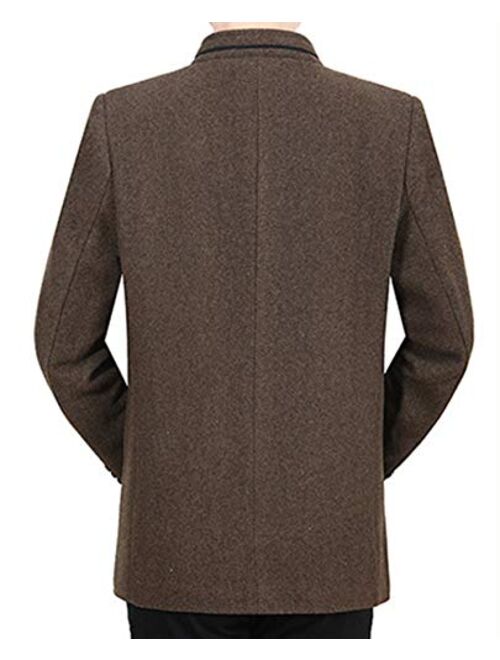 chouyatou Men's Thick Single Breasted Fleece Lined Wool Coat Winter Dress Jacket