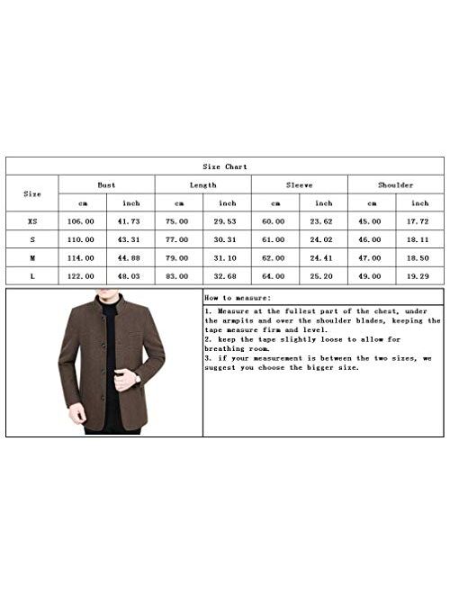 chouyatou Men's Thick Single Breasted Fleece Lined Wool Coat Winter Dress Jacket