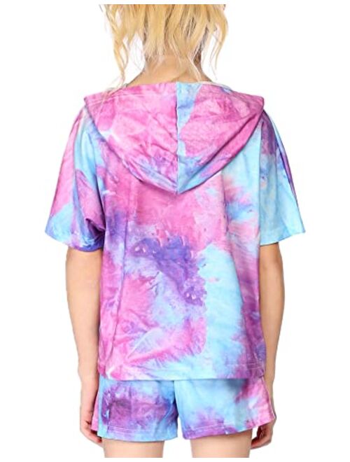 Arshiner Girls Tie Dye Two Piece Outfit Short Sleeve Pullover Crop Tops and Short Pants Sweatsuits Tracksuits