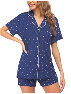 ADOME Women's Pajama Set Short Sleeve Sleepwear Button Down Nightwear 2 Piece Pjs Top and Shorts