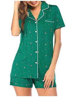 ADOME Women's Pajama Set Short Sleeve Sleepwear Button Down Nightwear 2 Piece Pjs Top and Shorts