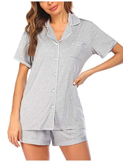 ADOME Women's Pajama Set Short Sleeve Sleepwear Button Down Nightwear 2 Piece Pjs Top and Shorts