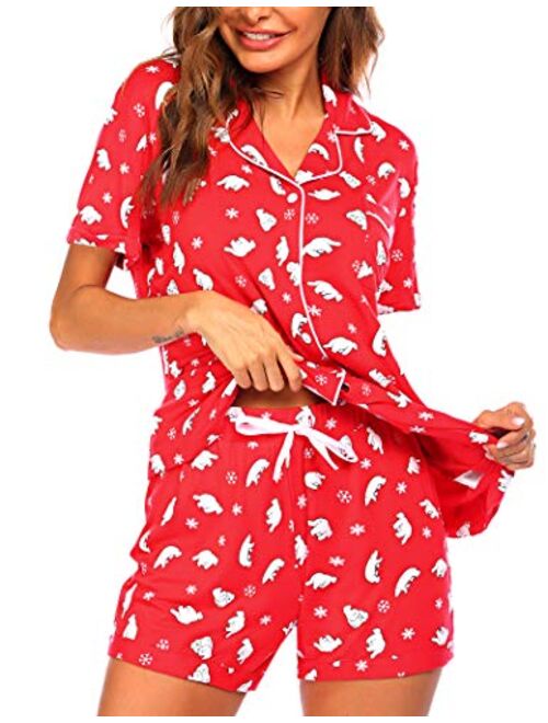 ADOME Women's Pajama Set Short Sleeve Sleepwear Button Down Nightwear 2 Piece Pjs Top and Shorts