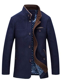 Men's Gentle Band Collar Single Breasted Standard Fit Wool Blend Peacoat