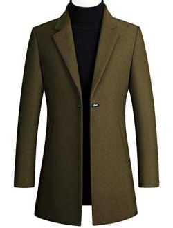 Men's Business 1 Deco Button Slim Thick Padded Wool Blend Mid Length Pea Coat