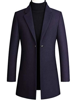 Men's Business 1 Deco Button Slim Thick Padded Wool Blend Mid Length Pea Coat