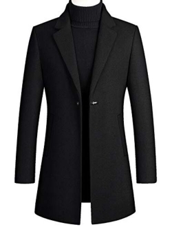 Men's Business 1 Deco Button Slim Thick Padded Wool Blend Mid Length Pea Coat