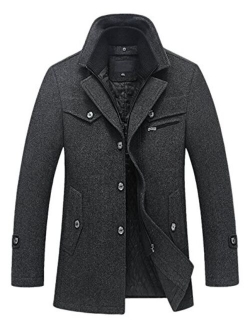 Mens Winter Stylish Single Breasted Plaid Sherpa Lined Wool Blend Pea Coats