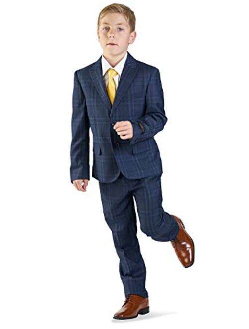 ÃZARMAN Boys Suit Tuxedo 5 Piece Set Windowpane Plaid Peak Lapel Vest Kids Dress Formal 35071