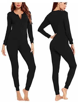 LecGee Womens Pajama Jumpsuits One Piece Sleepwear Button Bodysuit Modal Underwear Set Long Sleeve Union Suit