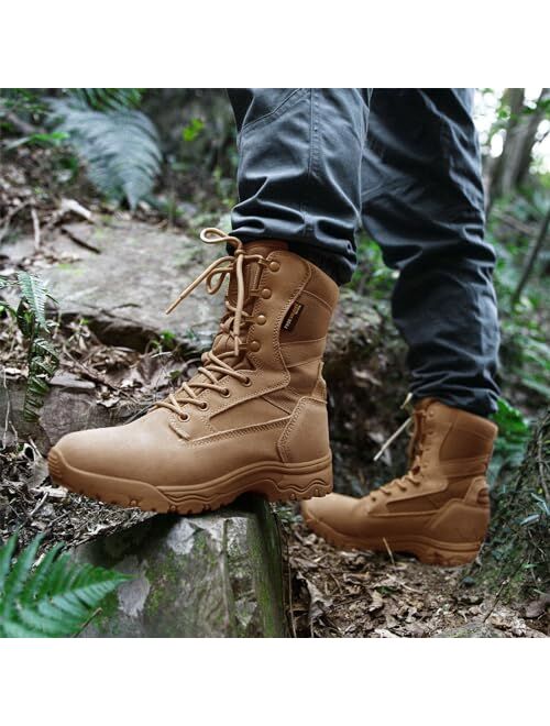 FREE SOLDIER Men’s Tactical Boots 8 Inches Lightweight Combat Boots Durable Suede Leather Military Work Boots Desert Boots