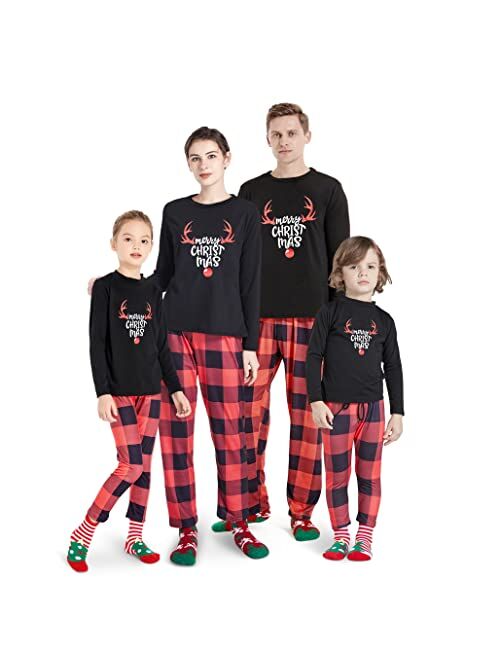 JSuroviec Matching Family Christmas Pajamas Set, Plaid Xmas PJs Loungewear Sleepwear Set for Women/Men/Kids/Couples