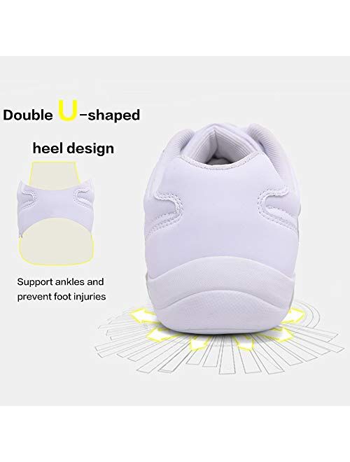 Mfreely Cheer Shoes for Women Cheerleading Athletic Dance Shoes Flats Girls Tennis Walking Sneakers White