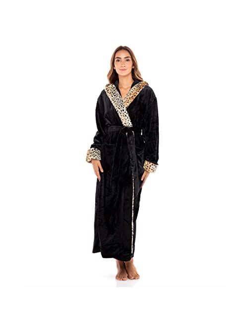 Alexander Del Rossa Women's Warm Fleece Robe with Hood, Long Faux Fur Plush Bathrobe for Winter