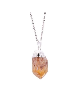 Joseph Brothers Natural Healing Crystal Yellow Citrine Rough Stone Pendant Necklace, Yellow Gold Tone