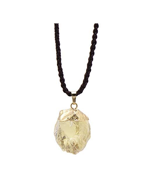 Joseph Brothers Natural Healing Crystal Yellow Citrine Rough Stone Pendant Necklace, Yellow Gold Tone