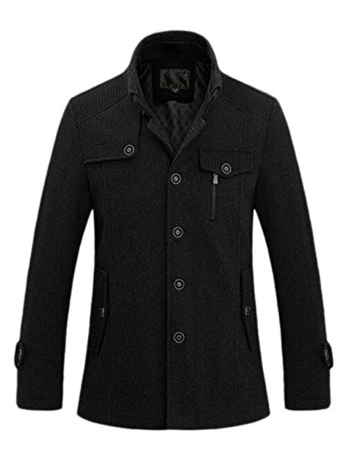 chouyatou Men's Fashion Single Breasted Wool-Blend Sherpa Lined Insulated Pea Coats