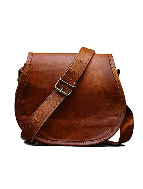 PASCADO Brown Vintage leather crossbody Purse satchel small cute crossover round bags for women sling shoulder bag