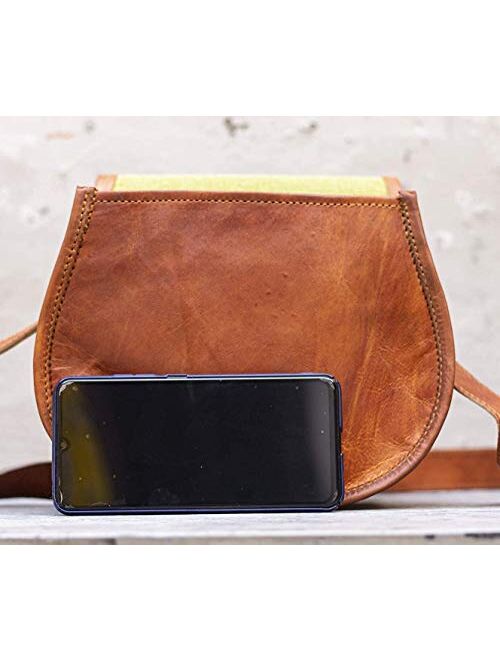 PASCADO Brown Vintage leather crossbody Purse satchel small cute crossover round bags for women sling shoulder bag