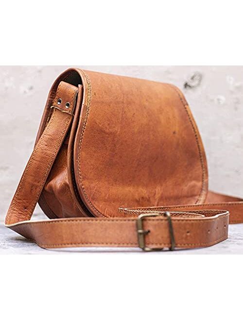 PASCADO Brown Vintage leather crossbody Purse satchel small cute crossover round bags for women sling shoulder bag