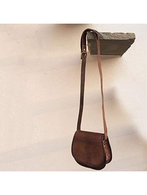 PASCADO Brown Vintage leather crossbody Purse satchel small cute crossover round bags for women sling shoulder bag