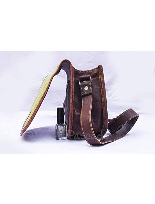 PASCADO Brown Vintage leather crossbody Purse satchel small cute crossover round bags for women sling shoulder bag