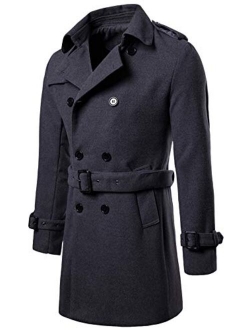 Men's Button Front Double Breasted Mid-Long Wool Pea Coat