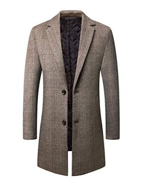 chouyatou Men's Button Front Double Breasted Mid-Long Wool Pea Coat