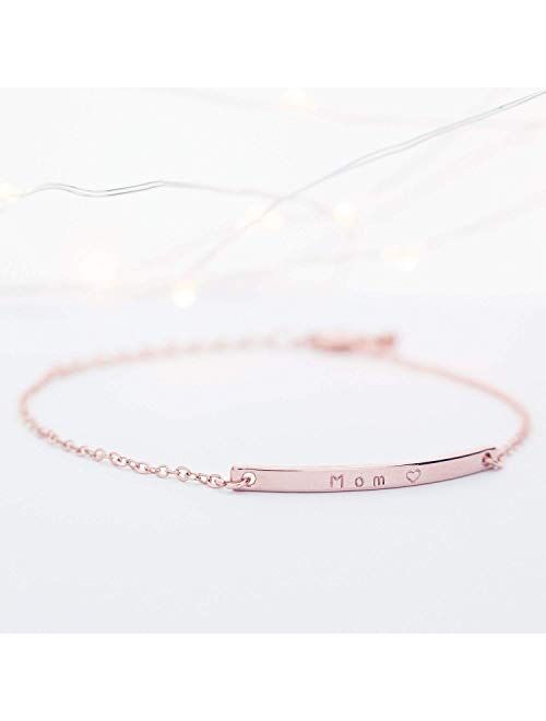 Petite Boutique 16K Gold Your Name Bar Bracelet - Personalized gift Gold Plated bar Delicate Hand Stamp Best bridesmaid Wedding Graduation Gift