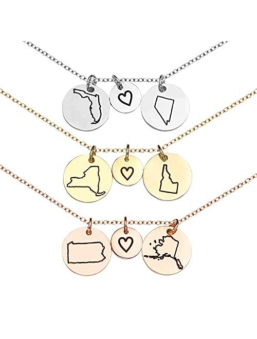 MignonandMignon Best Friend Gifts Graduation Gift Personalized gift For Women Long Distance Friendship Jewelry State Necklace Charm Necklaces Custom Necklace Name Necklac