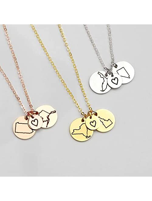 MignonandMignon Best Friend Gifts Graduation Gift Personalized gift For Women Long Distance Friendship Jewelry State Necklace Charm Necklaces Custom Necklace Name Necklac