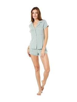 Eberjey Gisele Classic Women's Pajama Set | Short Sleeve Button Down Shirt w Front Pocket, Shorts w Elastic Waist