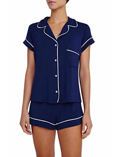 Eberjey Gisele Classic Women's Pajama Set | Short Sleeve Button Down Shirt w Front Pocket, Shorts w Elastic Waist