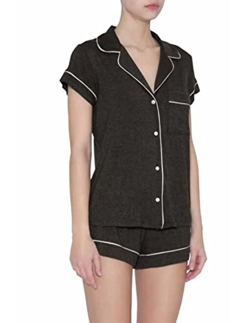 Eberjey Gisele Classic Women's Pajama Set | Short Sleeve Button Down Shirt w Front Pocket, Shorts w Elastic Waist