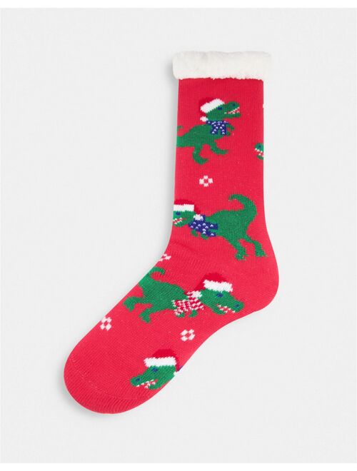 Asos Design Slipper sock with xmas dinosaurs