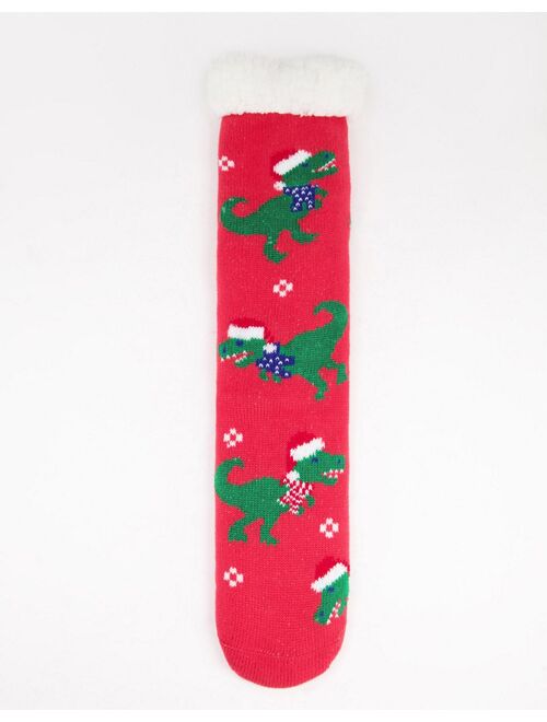 Asos Design Slipper sock with xmas dinosaurs