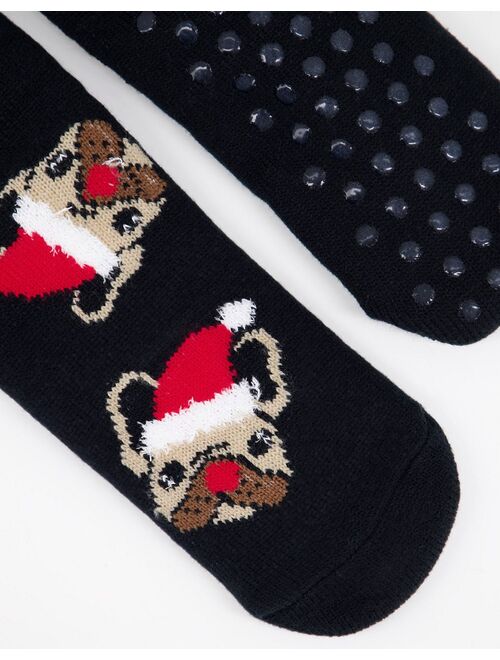 Asos Design slipper crew socks with Christmas pugs